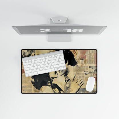 Retro Vintage Romance: Couples Newsprint Artwork - Desk Mat