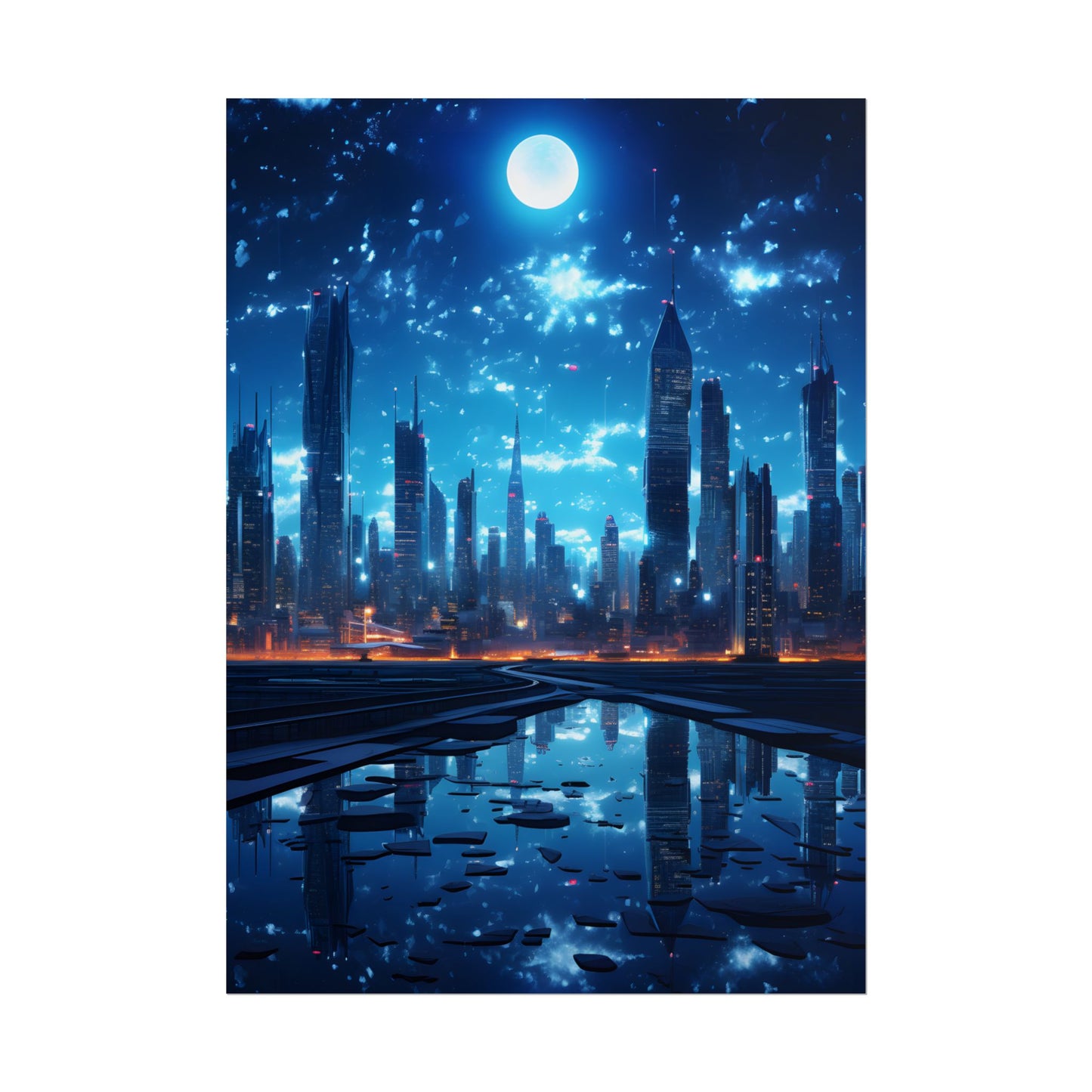 Cyberpunk Night: Quiet Cityscape Digital Art - Poster