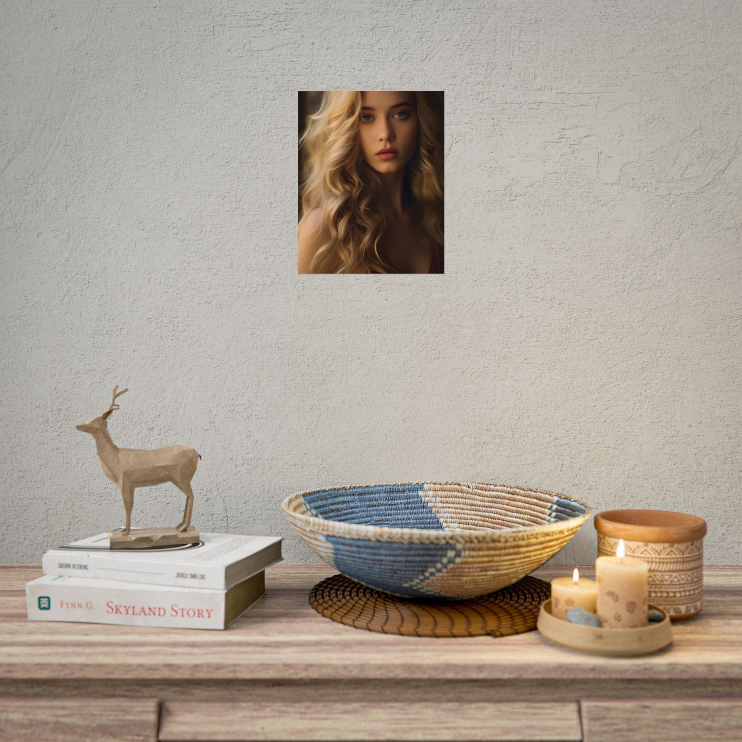 Modern Beauty: Young Blonde Woman in a Short-Sleeved Dress - Poster