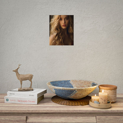 Modern Beauty: Young Blonde Woman in a Short-Sleeved Dress - Poster