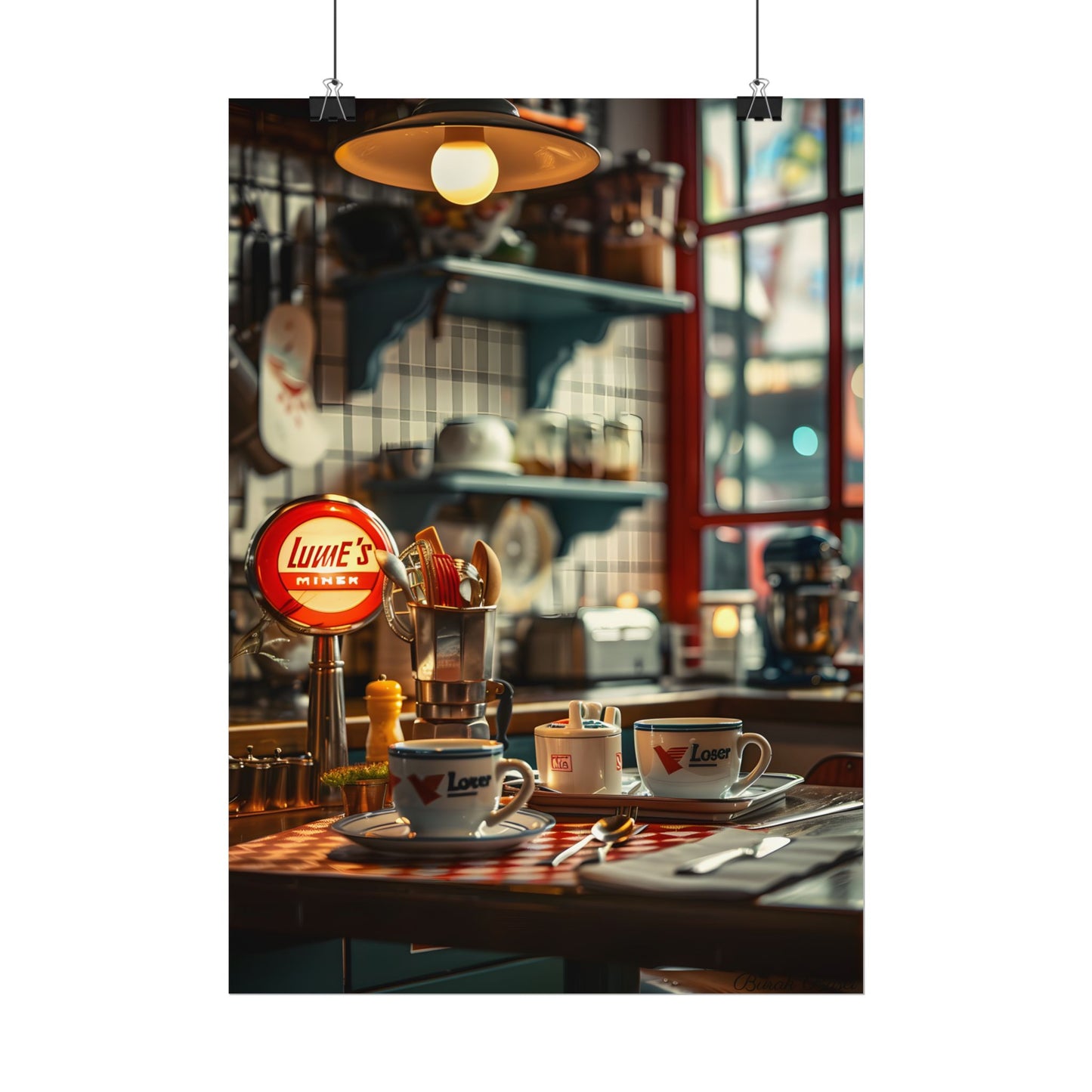 Retro Warmth: Cozy Lukes Diner Coffee Scene Art - Poster