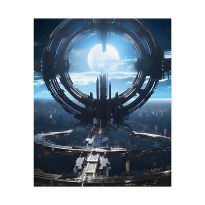 Futuristic Space Station: Orbiting Multimoon Planet Artwork - Poster
