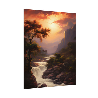 Breathtaking Waterfall Oil Painting: Meticulous Artwork - Poster