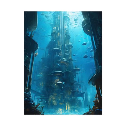 Future Metropolis: Underwater Cityscape Digital Art - Poster