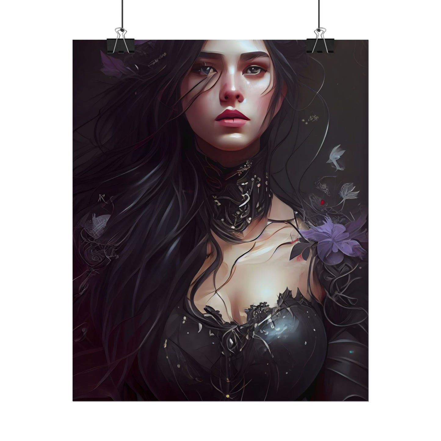 Striking Woman Portrait: Black Hair Artwork - Poster