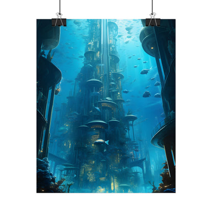 Future Metropolis: Underwater Cityscape Digital Art - Poster