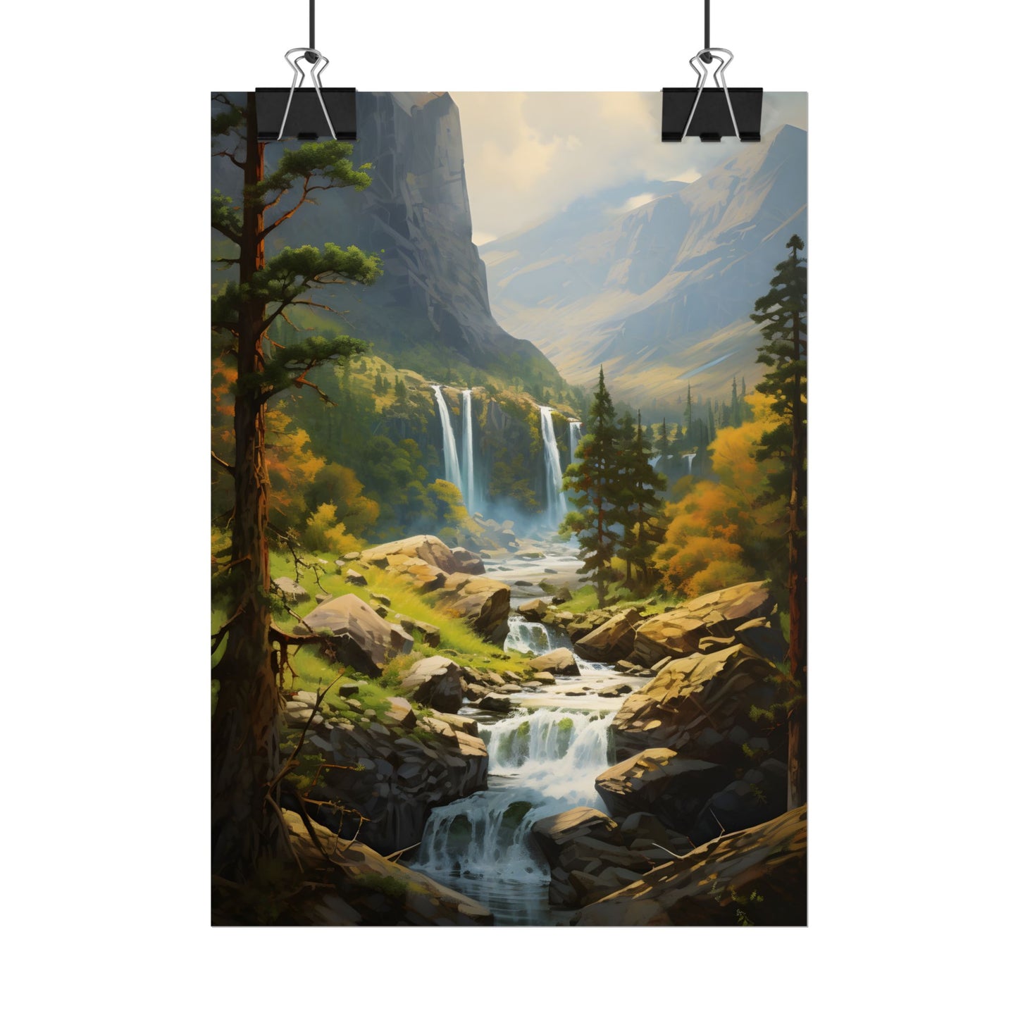 Breathtaking Waterfall: Impressionist Oil Painting - Poster
