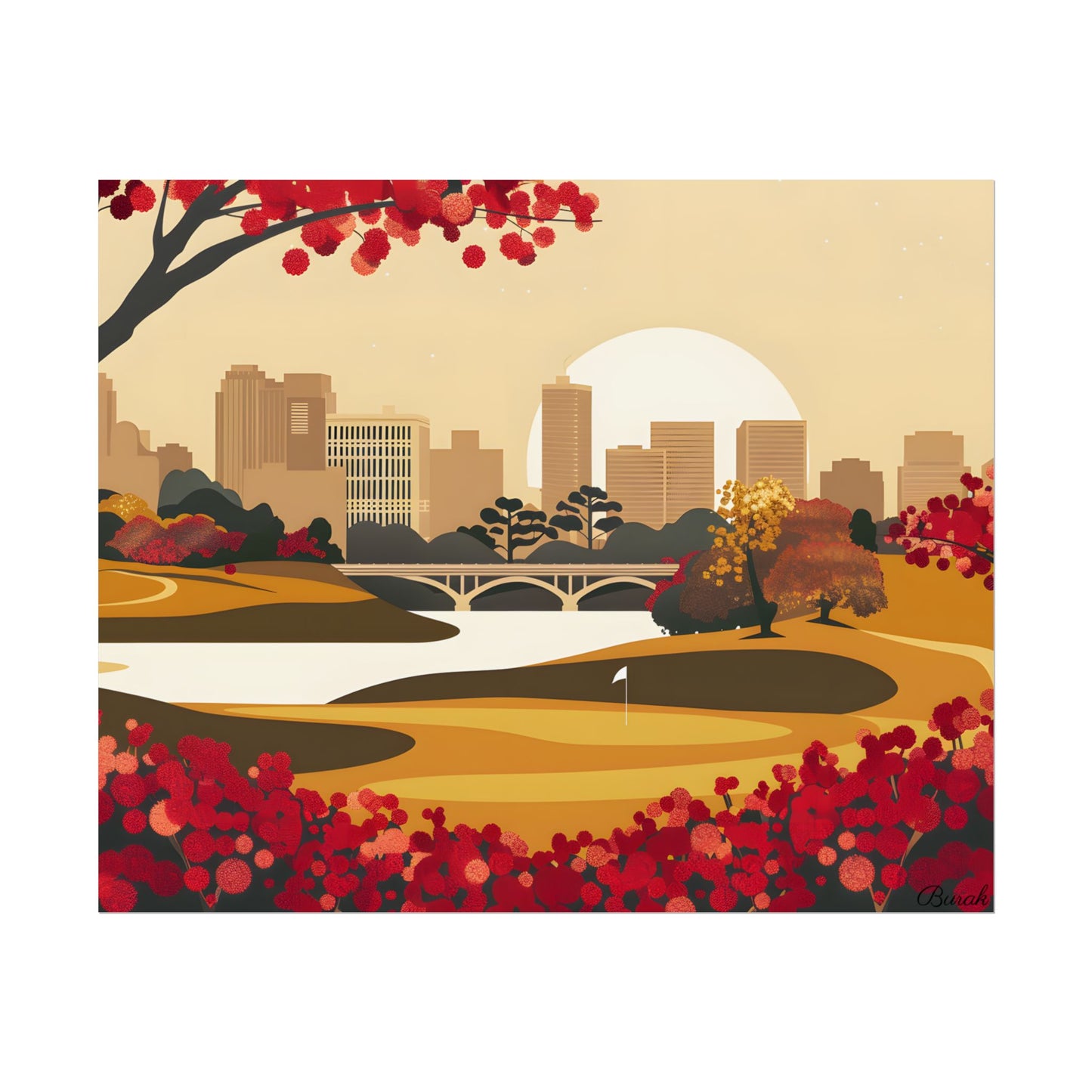 Retro Golf Illustration: Classic Course Scene - Poster