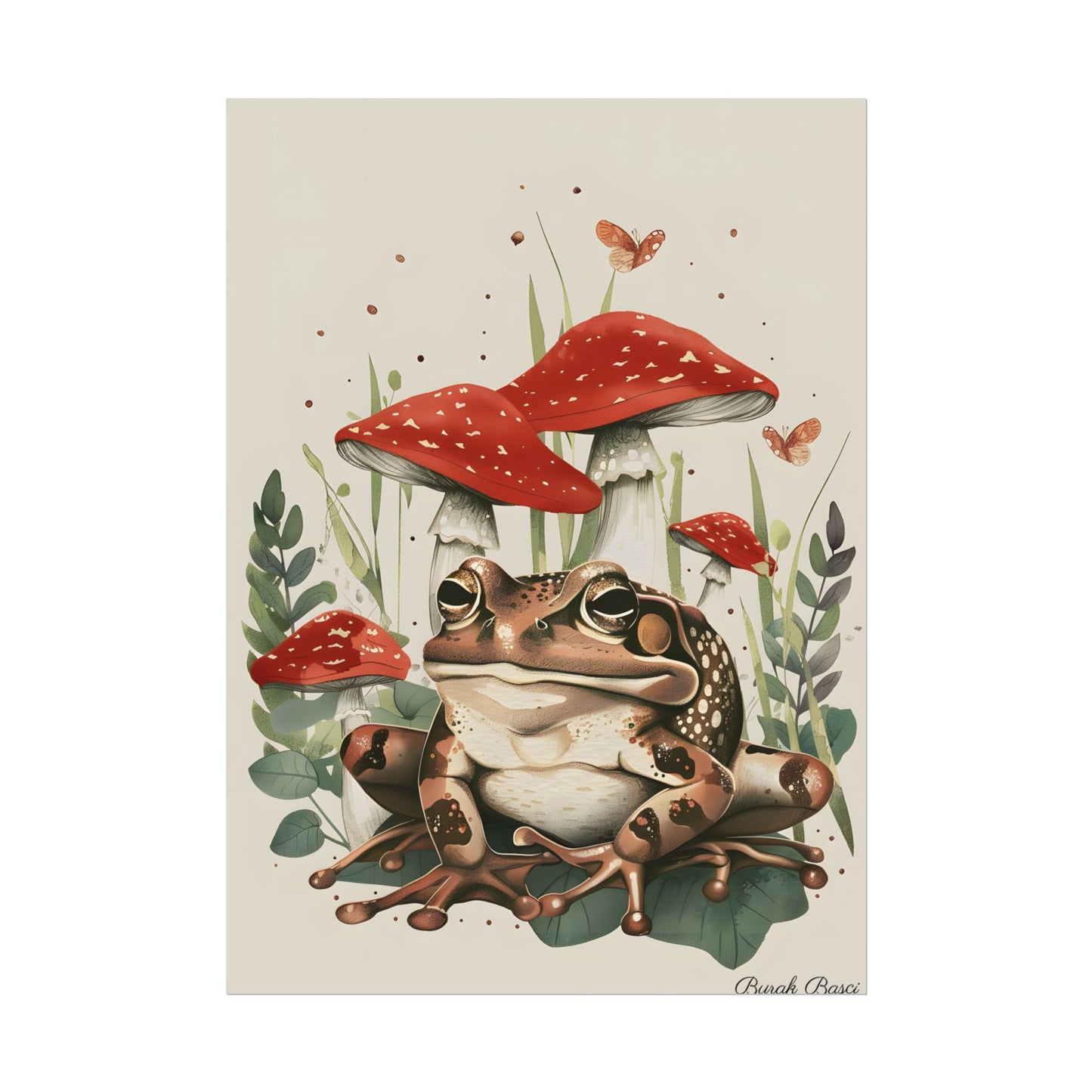 Retro Frog Smile: Colorful Mushroom Friends - Poster