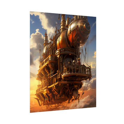 Steampunk Sky-Liner Thrill: Colorful Runners on Colum - Poster