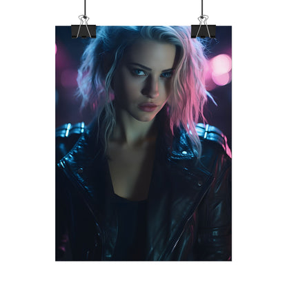 Cyberpunk Teen: Moody Expression Digital Art - Poster