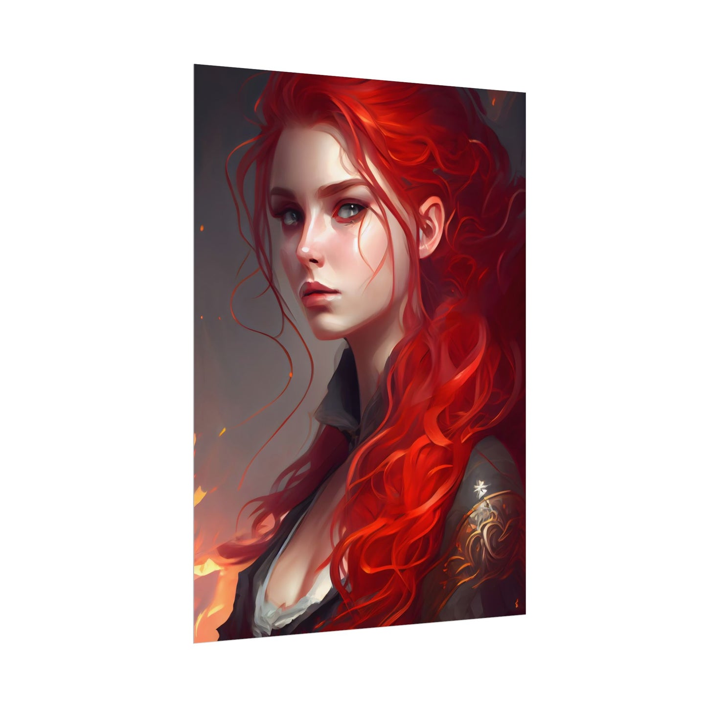 Composed Redhead: Elegant Portrait in Vibrant Red - Poster