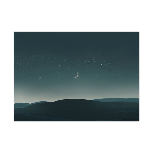 Minimalist Night Sky: Blue-Gray Evening Scene Digital Art - Poster