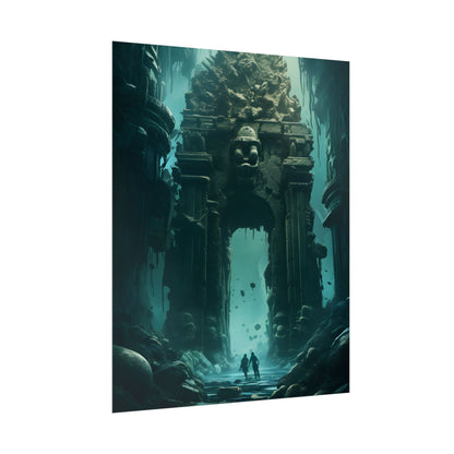 Lost Underwater Ancient City: Mysterious Blue Hues Art - Poster
