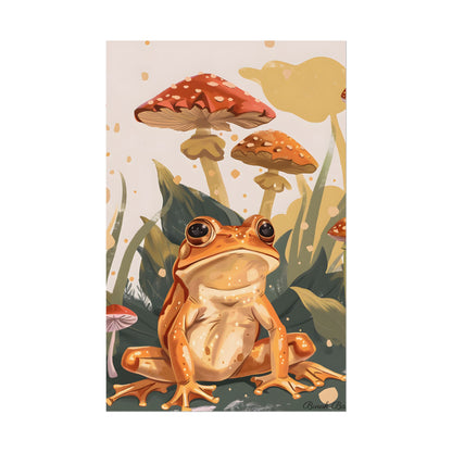 Retro Frog's Smile: Colorful Mushroom Illustration - Poster