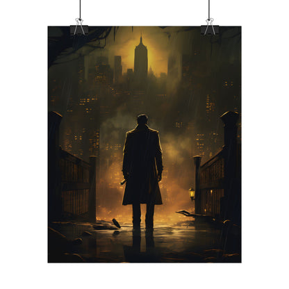 Urban Fantasy Detective: Moody City Skyline Reflection - Poster