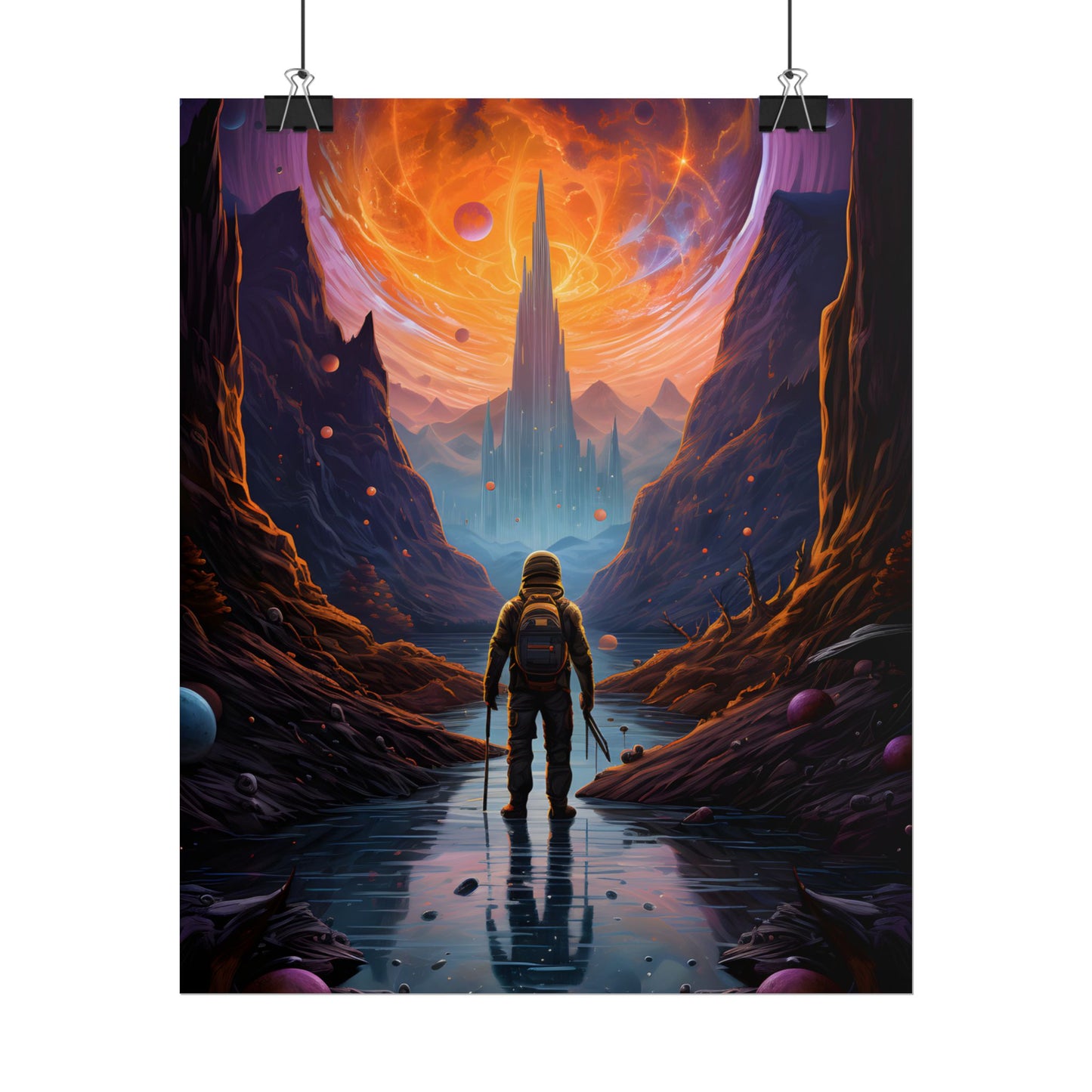 Futuristic Explorer in Wilderness: Sci-Fi Artwork - Poster