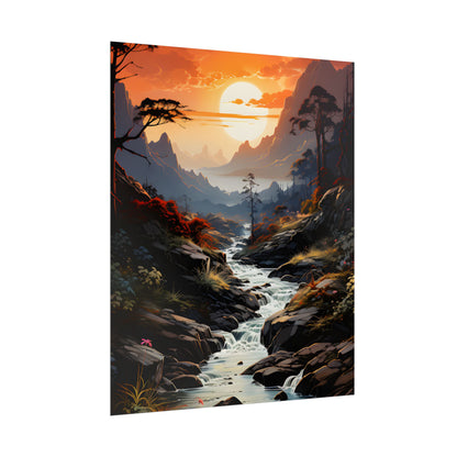 Breathtaking Waterfall: Vibrant Oil Painting Art - Poster