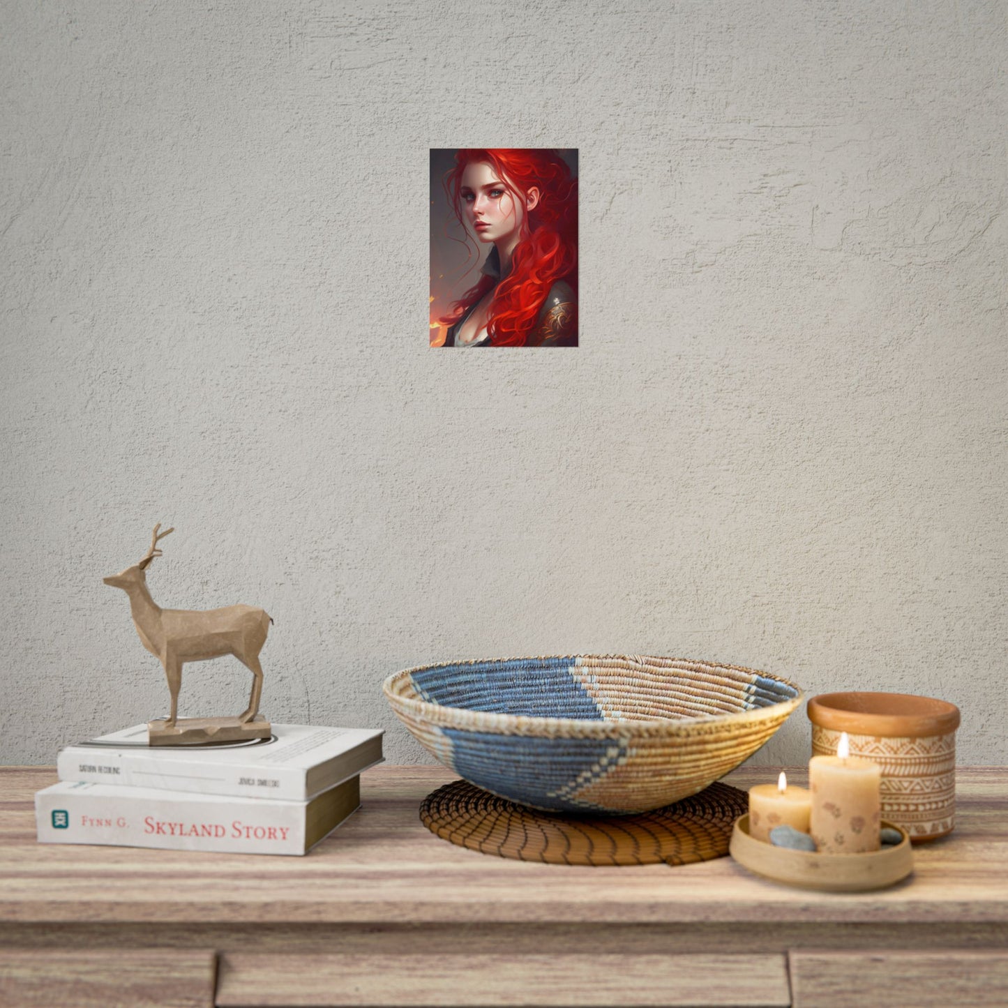 Composed Redhead: Elegant Portrait in Vibrant Red - Poster