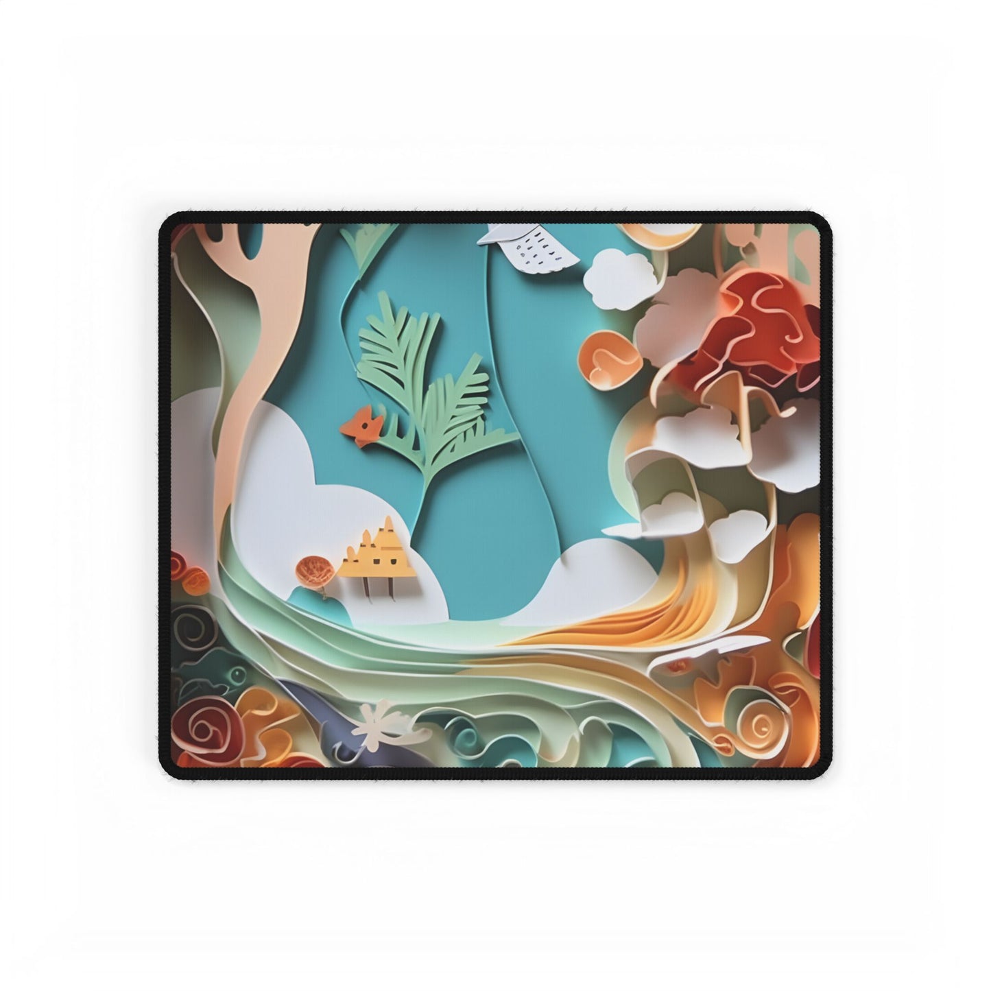 Paper Quilled Beach Sunset: Calming Beach Landscape Artwork - Desk Mat