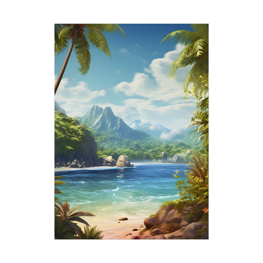 Tranquil Tropical Beach: Island Paradise Artwork - Poster