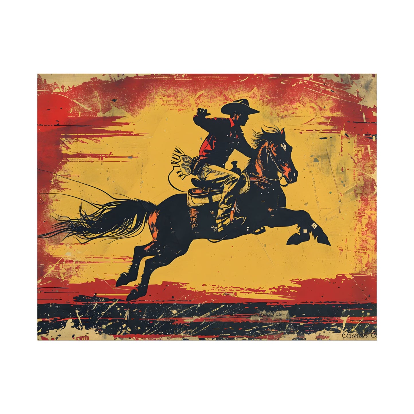 Retro Rodeo Action: Cowboy Riding Bucking Bronc - Poster