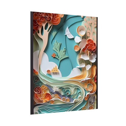 Paper Quilled Beach Sunset: Calming Beach Landscape Artwork - Poster