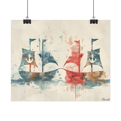 Vintage Nautical Flags: Antique Maritime Heraldry Illustration - Poster