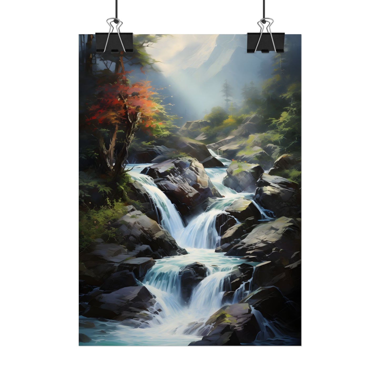 Breathtaking Waterfall: Oil Painting Masterpiece - Poster