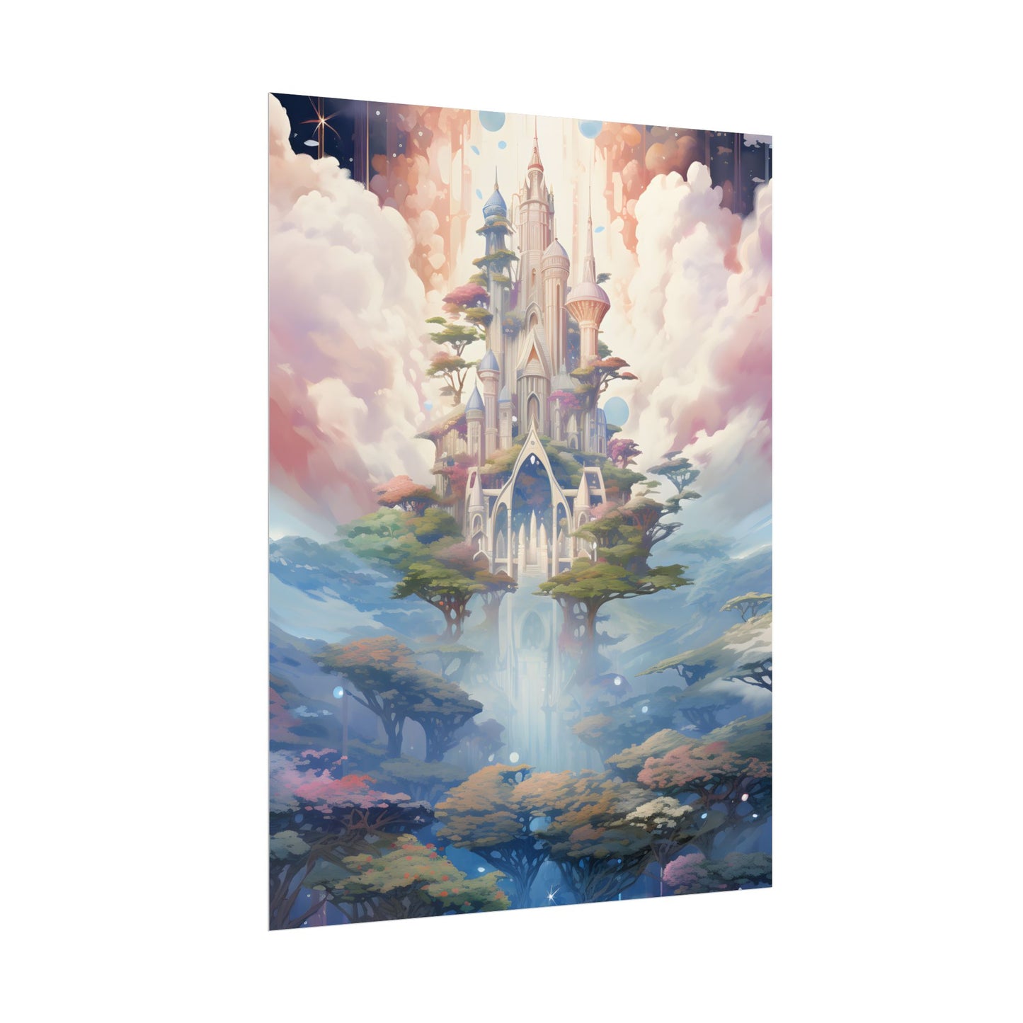 Surreal Floating City in Celestial Fantasy: A Dreamlike Digital Artwork - Poster