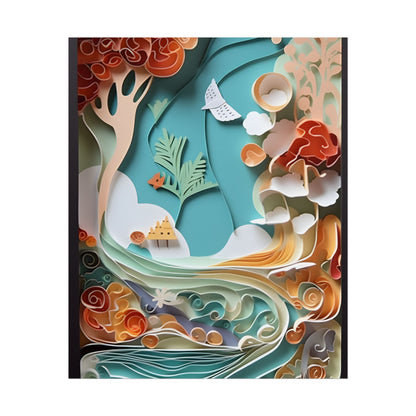 Paper Quilled Beach Sunset: Calming Beach Landscape Artwork - Poster