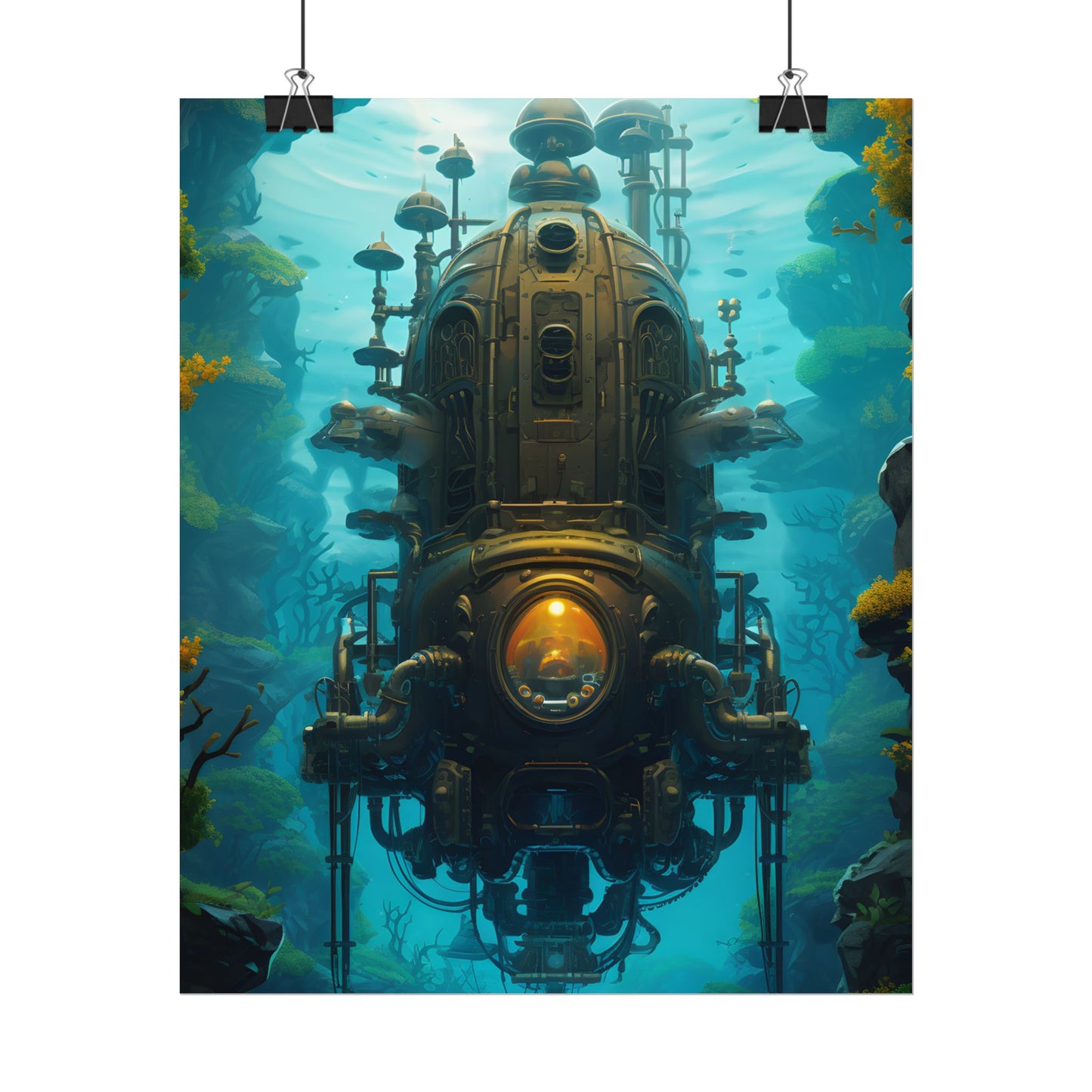 Steampunk Underwater Odyssey: Captain Nemo's Nautilu Submarine Art - Poster
