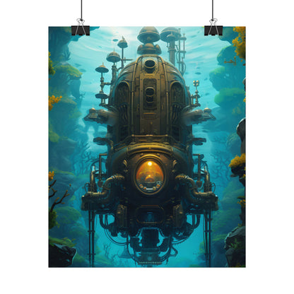 Steampunk Underwater Odyssey: Captain Nemo's Nautilu Submarine Art - Poster