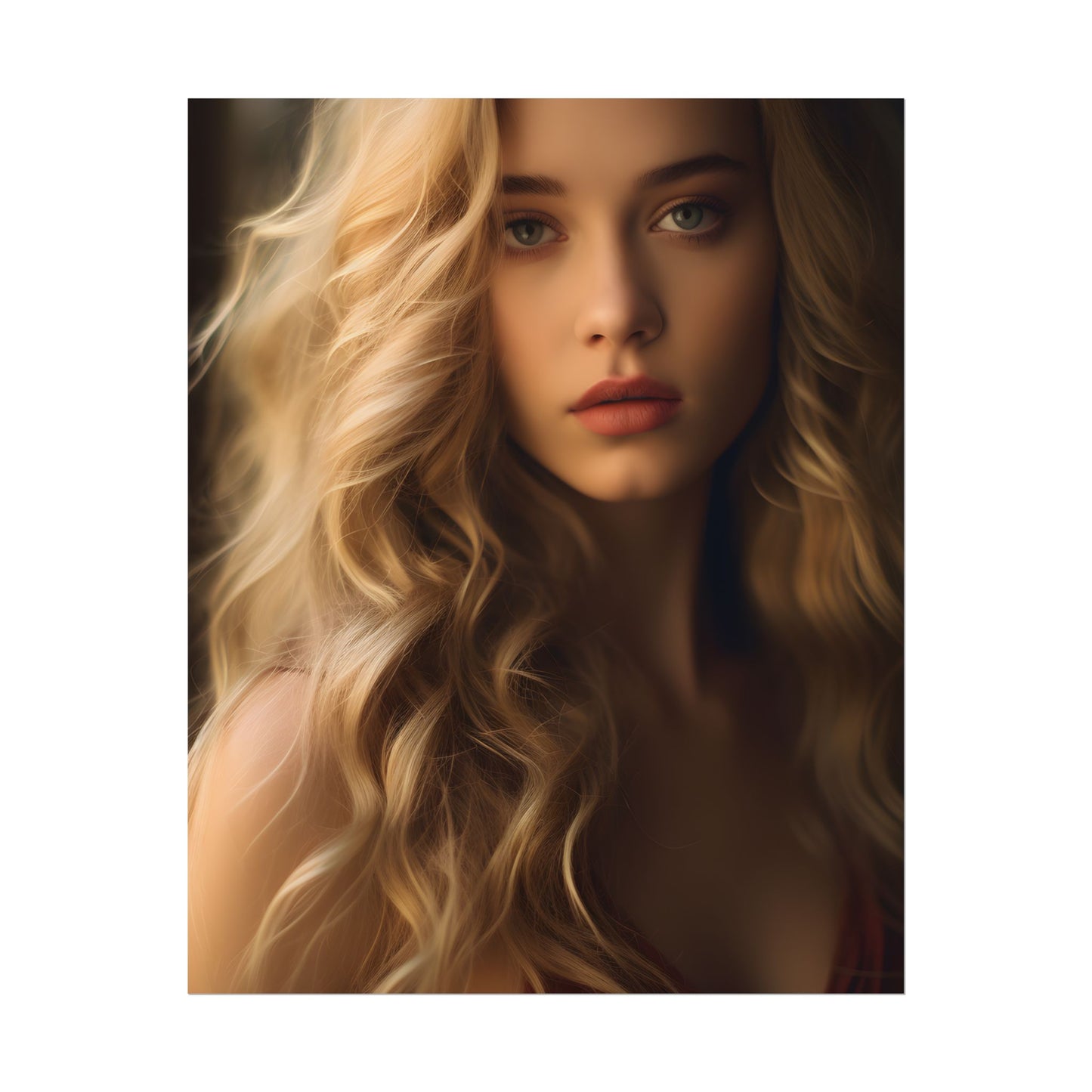 Modern Beauty: Young Blonde Woman in a Short-Sleeved Dress - Poster