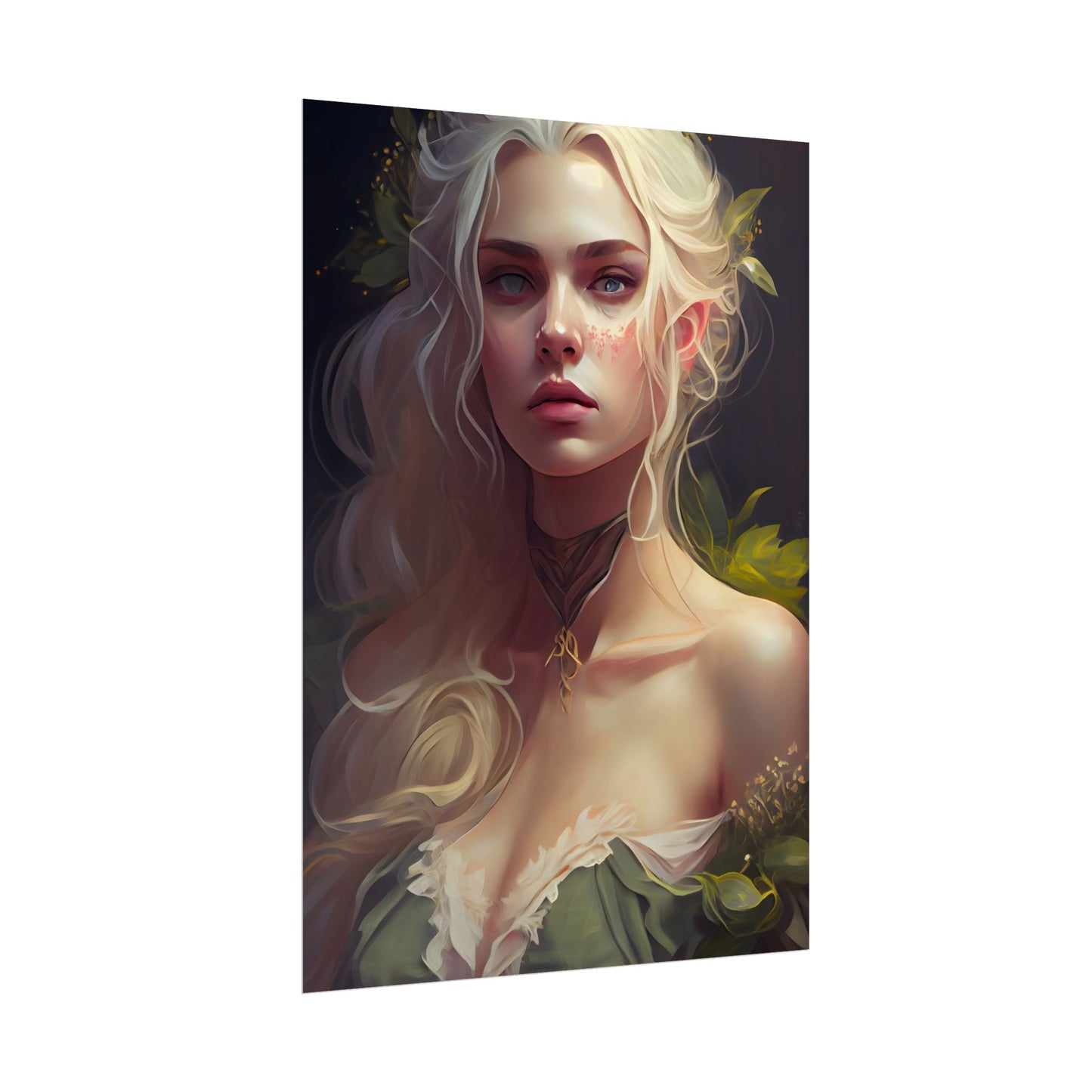 Detailed Blonde Female Portrait: Red Top Artwork - Poster