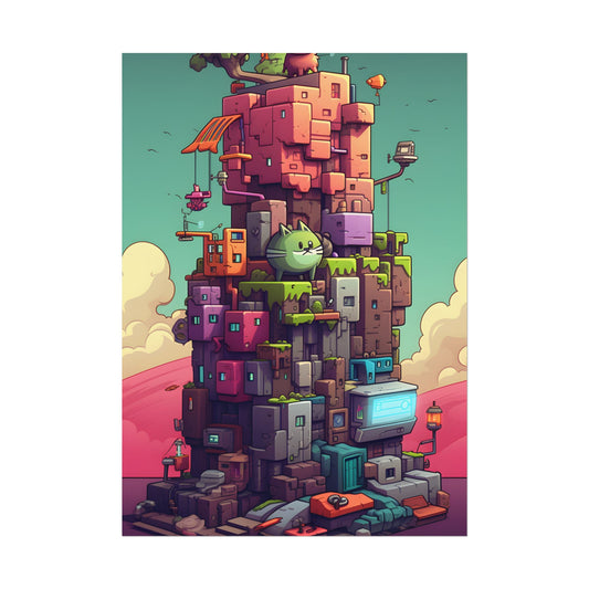 Pixel Art World: Colorful Cyber Pet in a Vibrant Scene - Poster