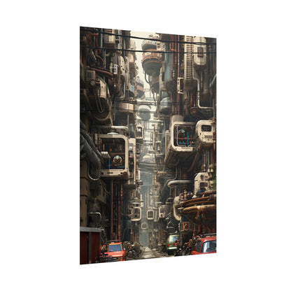 Steampunk Post-Apocalyptic City: Nighttime Digital Artwork - Poster