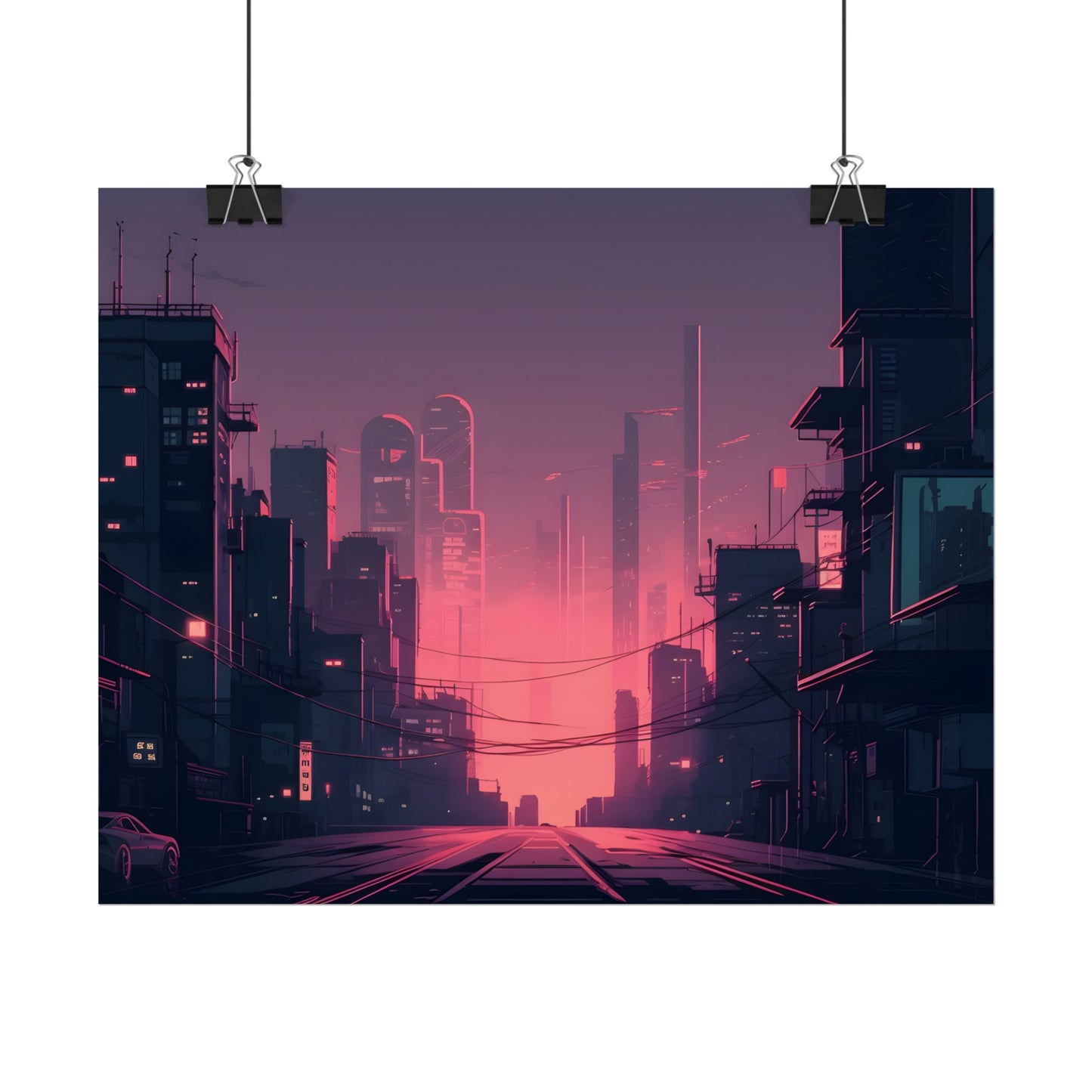 Cyberpunk Nighttime Cityscape: Melancholic Mood - Poster