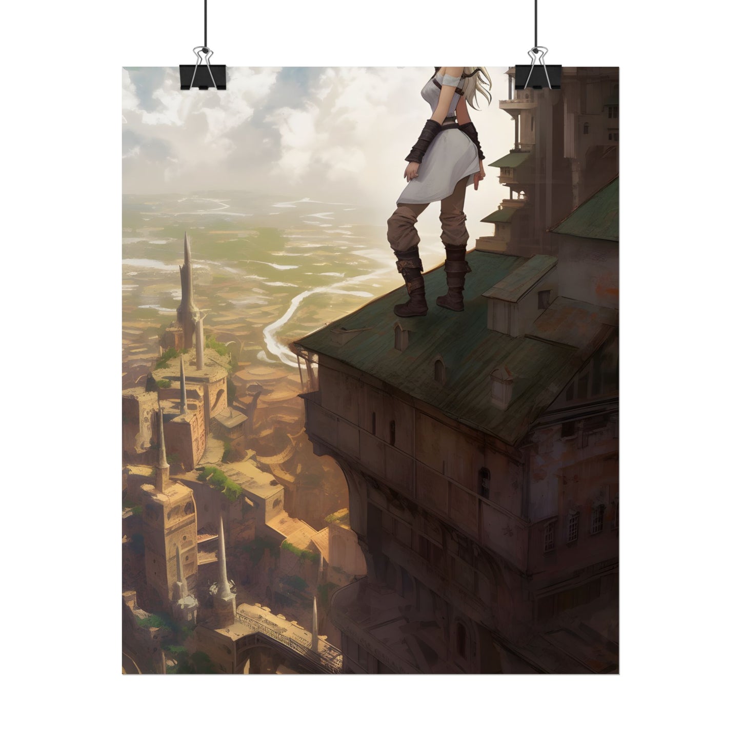 Dramatic Birds Eye View: Anime Blonde Female in Contemplation - Poster