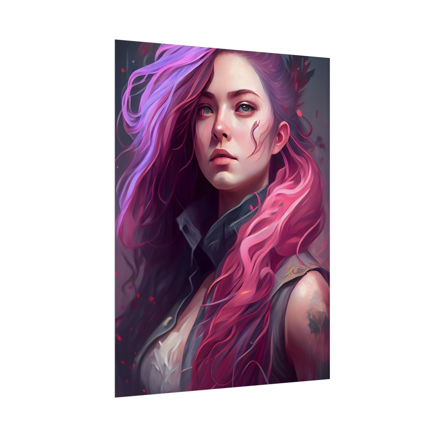 Astonishing Female Portrait: Stylized Pink Hair Artwork in Dre - Poster