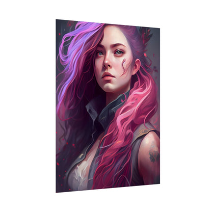 Astonishing Female Portrait: Stylized Pink Hair Artwork in Dre - Poster