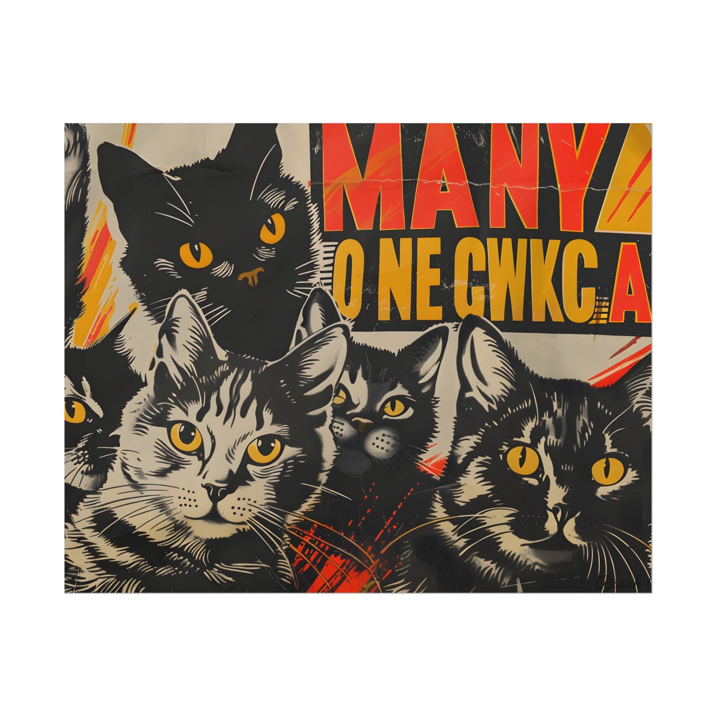 Red Cats in Soviet Motion: A Playful Poster Art - Poster