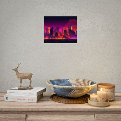 Burning Cyberpunk Cityscape: Nighttime Digital Artwork - Poster
