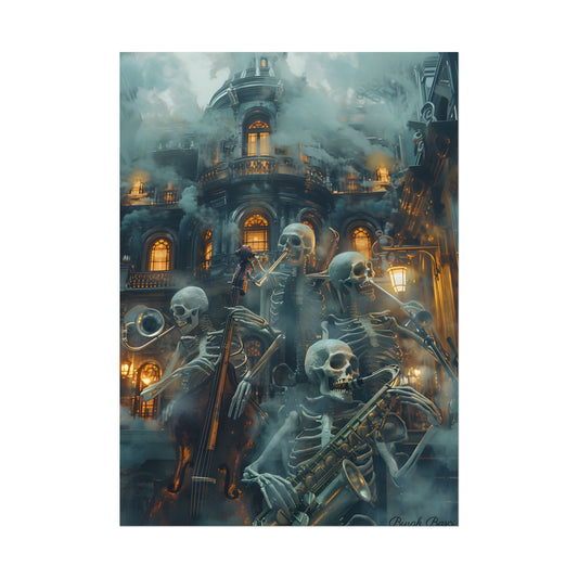 Victorian Lowbrow Skeleton Jazz Band: Dark Artwork - Poster