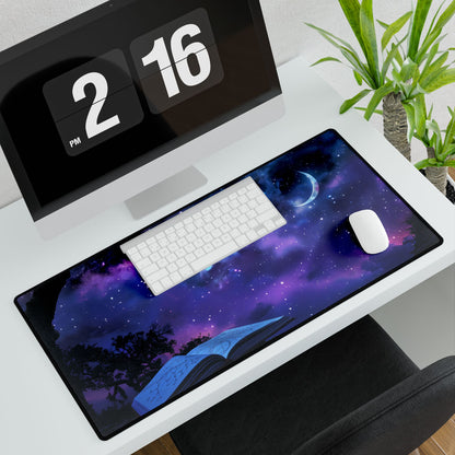 Mystical Night Sky: Stars and Crescent Moon - Desk Mat
