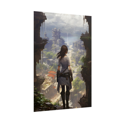 Dramatic Anime City Warrior: Bird's Eye View Digital Art - Poster