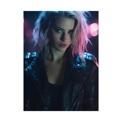 Cyberpunk Teen: Moody Expression Digital Art - Poster