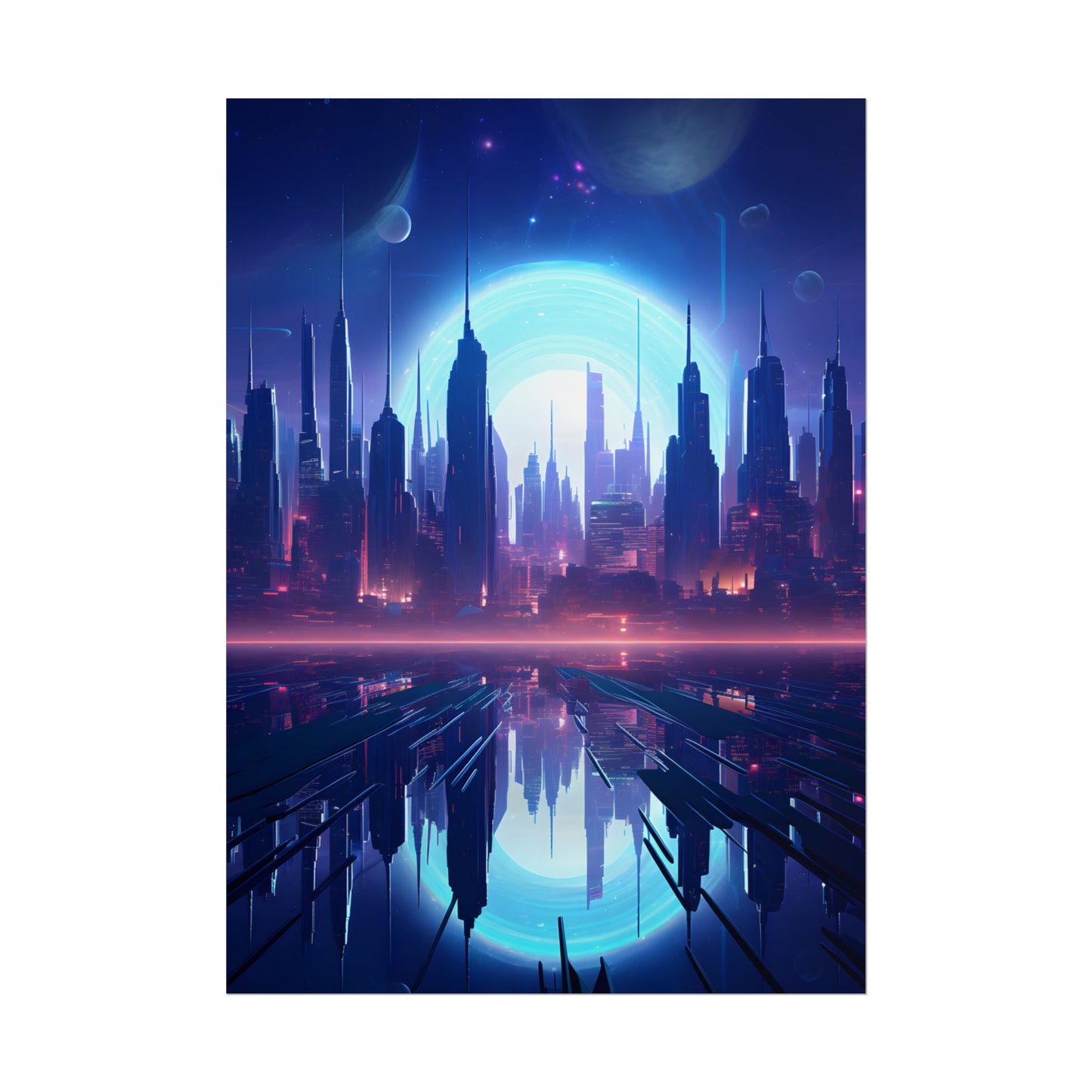 Melancholic Cyberpunk Night: Dark Cityscape Digital Art - Poster