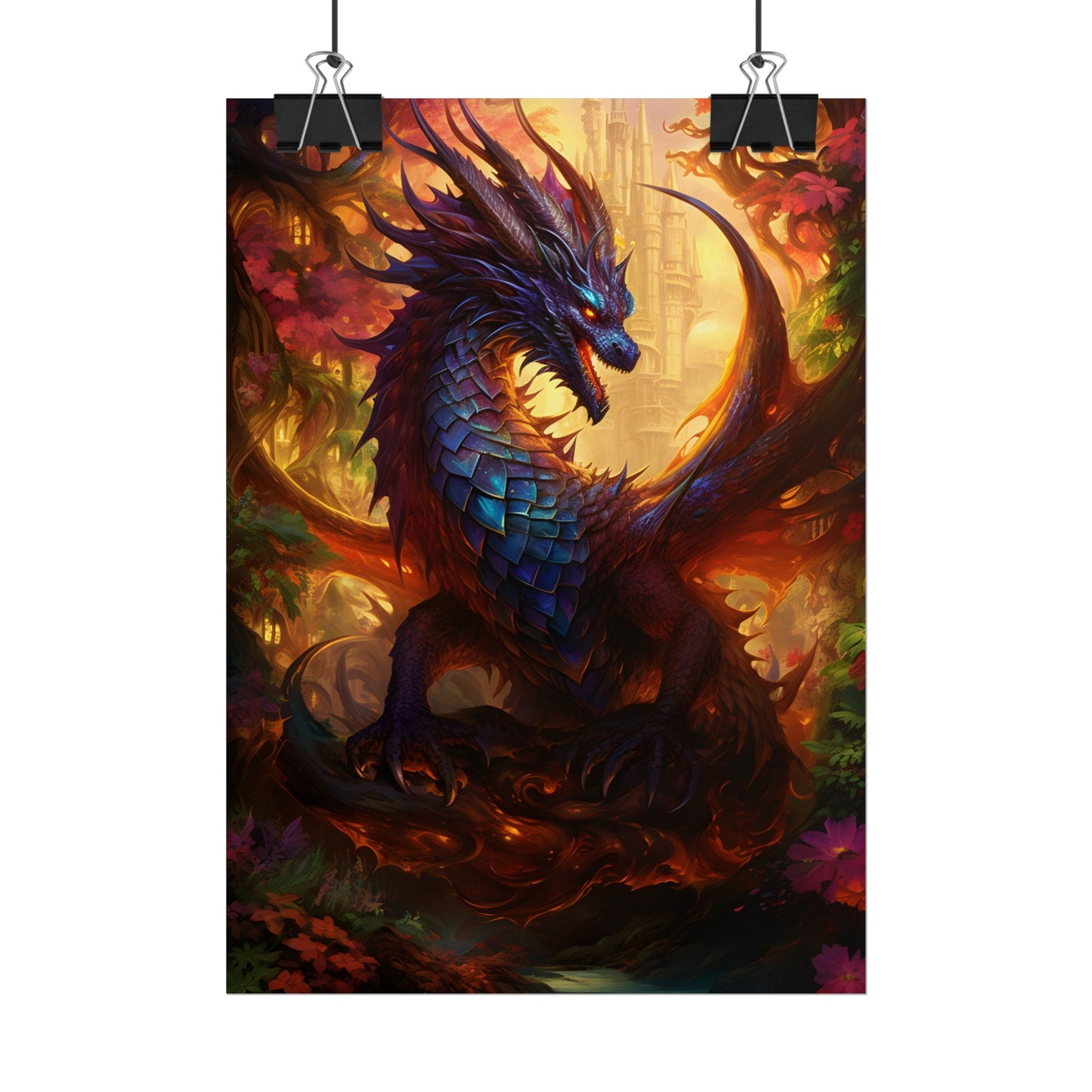 Majestic Dragon Guardian: Fantasy Landscape Art - Poster