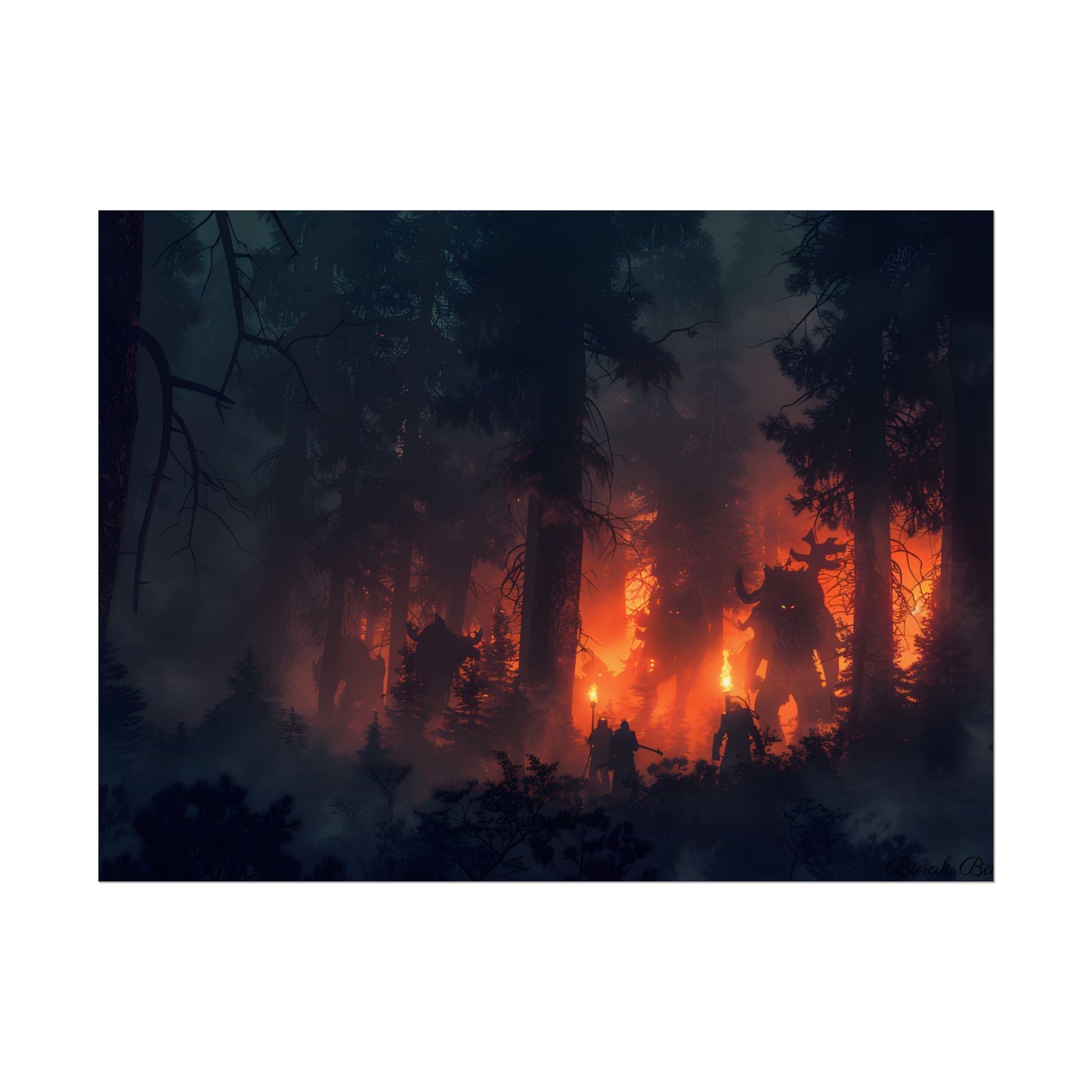 Misty Sunset Gathering: A Group in Nature's Embrace - Poster